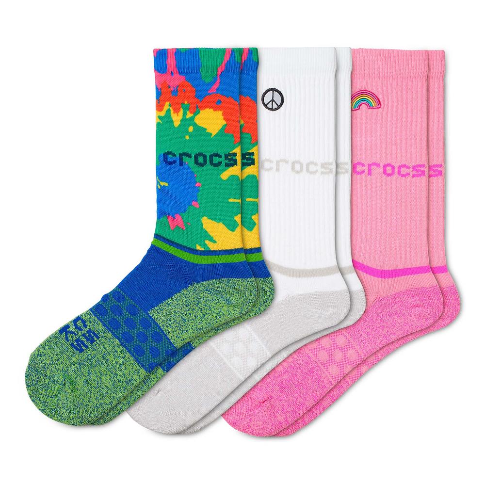 Pink Women's Crocs Adult Crew Graphic 3-Pack Socks | NZ 1638MQZA